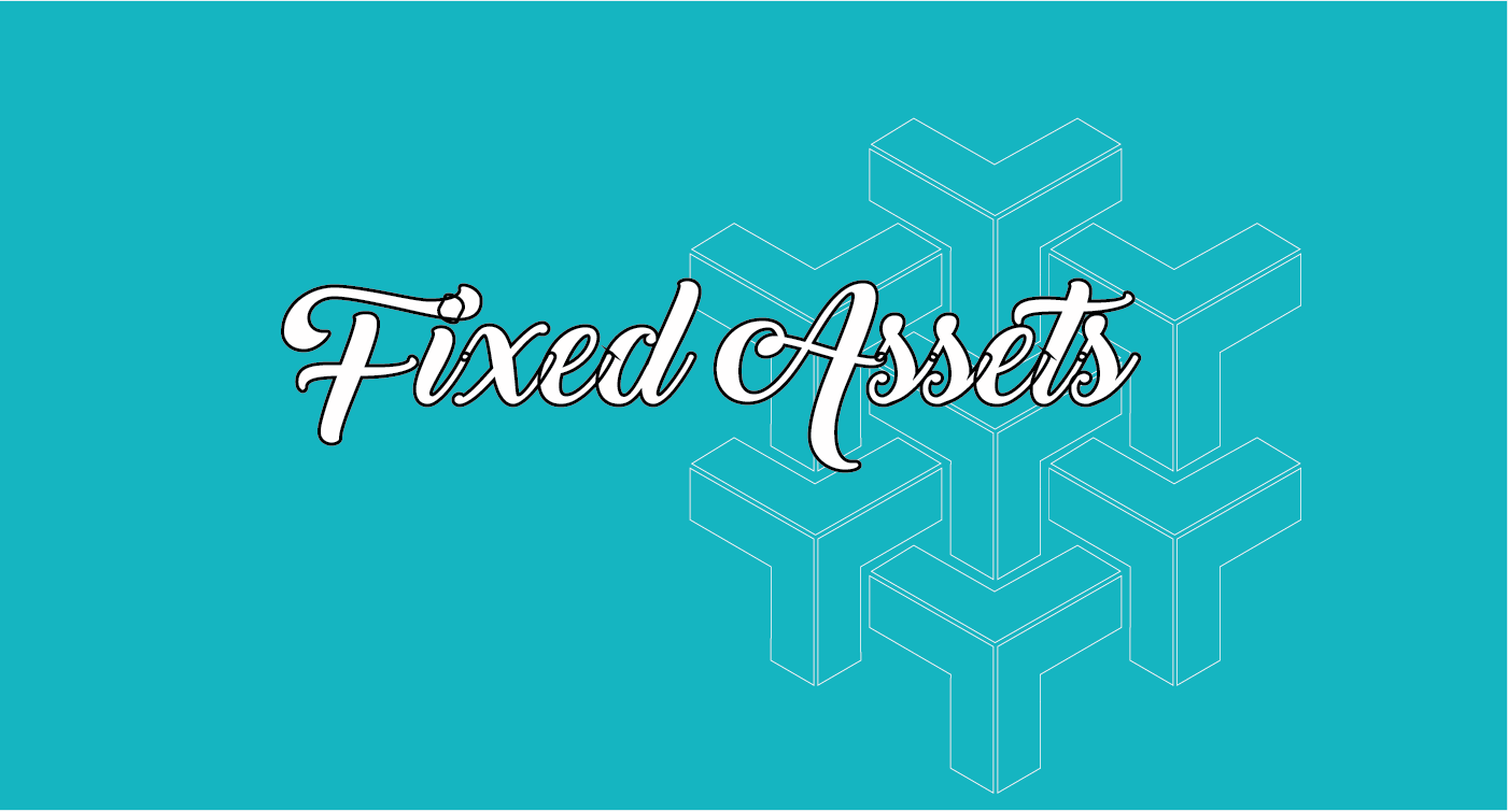 Fixed Assets feature announcement with stylized text on a turquoise background, emphasizing asset management for events and tradeshows.
