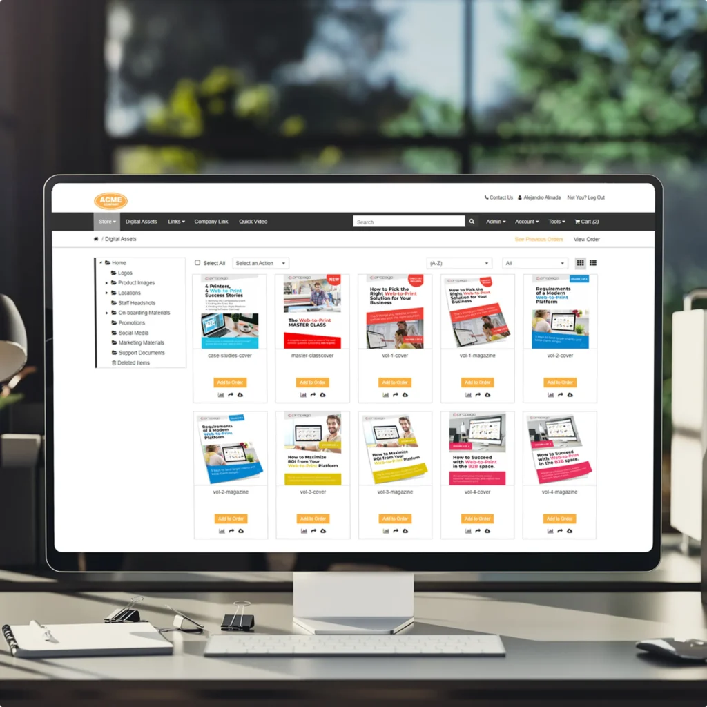 1200X1200-propago-dam Propago digital asset management platform interface displaying marketing assets and user controls.