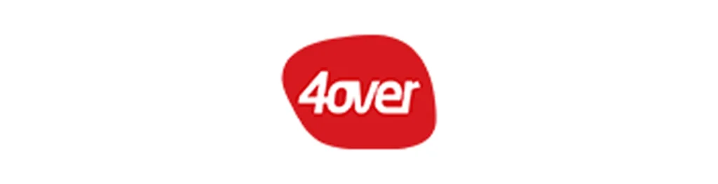 4over logo in red and white, representing Propago's integration solutions for business automation and workflows.