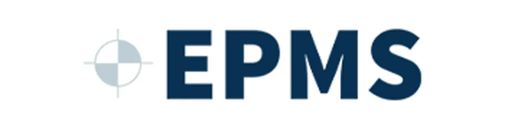 Logo of EPMS, featuring a crosshair symbol and bold lettering, representing Propago's integration solutions for business automation and workflow management.