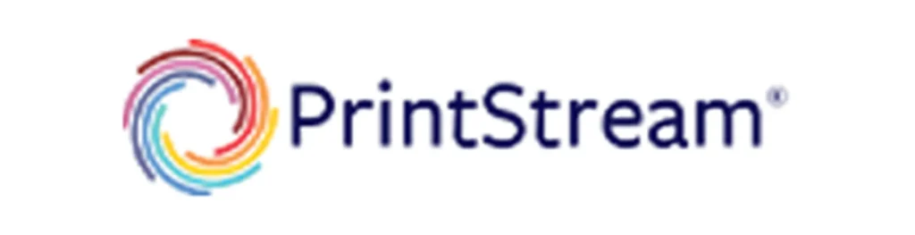 PrintStream logo featuring colorful swirl design, representing Propago's integration solutions for automation and workflow efficiency.
