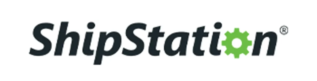 ShipStation logo featuring the brand name in bold black text with a green gear symbol, representing integration solutions for shipping and fulfillment services.