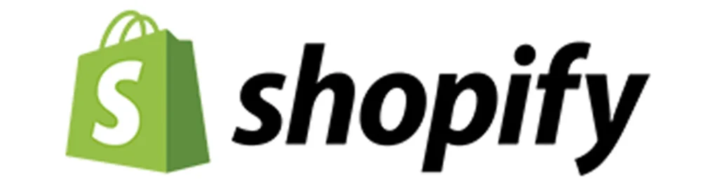 Shopify logo featuring a green shopping bag with an "S" and the word "shopify" in bold black font, representing eCommerce integration solutions.