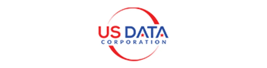US Data Corporation logo featuring blue and red text within a circular design, representing integration solutions for businesses.