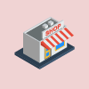 Propago marketing asset management platform and retail shop illustration.